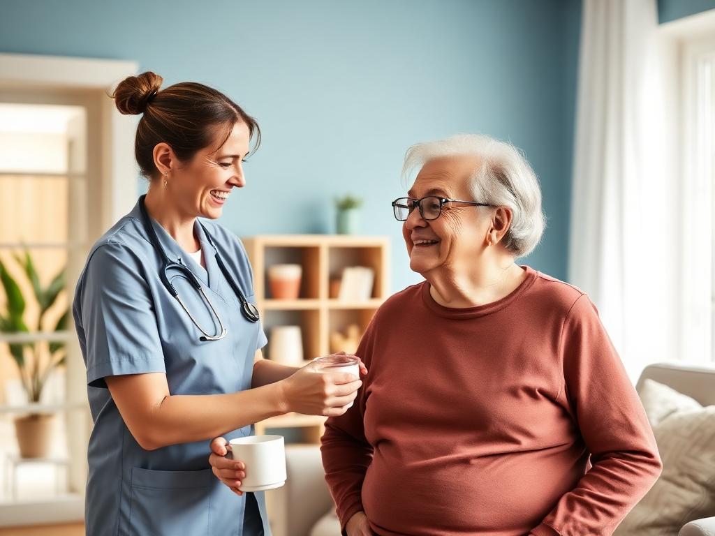 Caregiver smiling with senior client